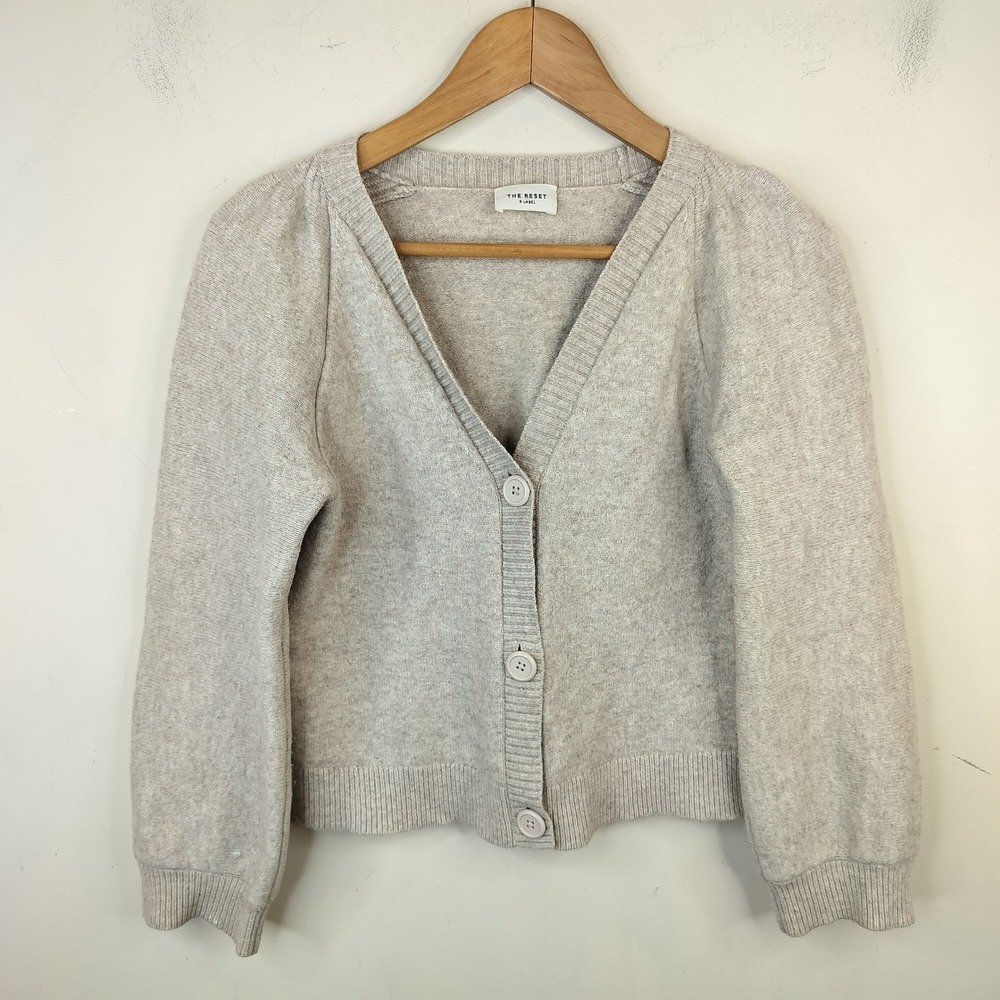 The Reset R Label Cardigan XS Puff Sleeve Wool Cashmere Minimalist Oatmeal